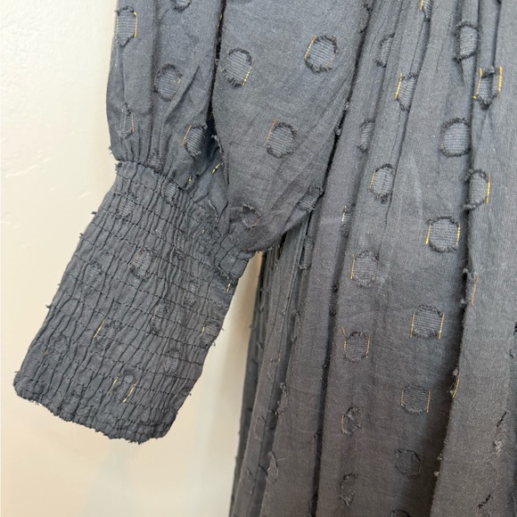 Oliphant Smocked Top Ruffle Midi- Midnight Black/Gold Tiered Dress, Size SMALL - Picture 9 of 17